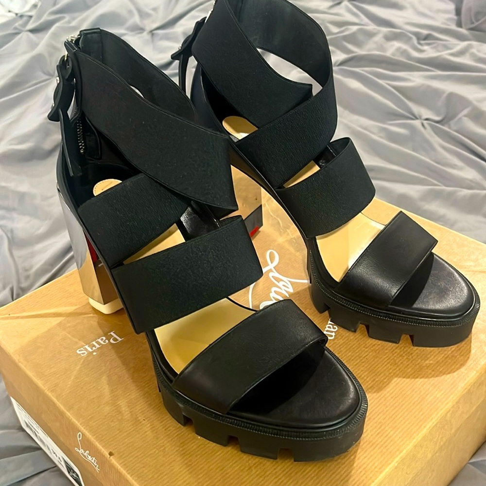 Christian Louboutin Patrouiagoma Strappy Metallic-heel Red Sole Platform Sandals